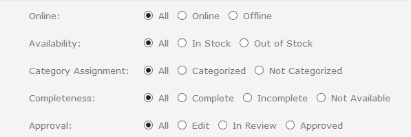 Advanced product search: Product status