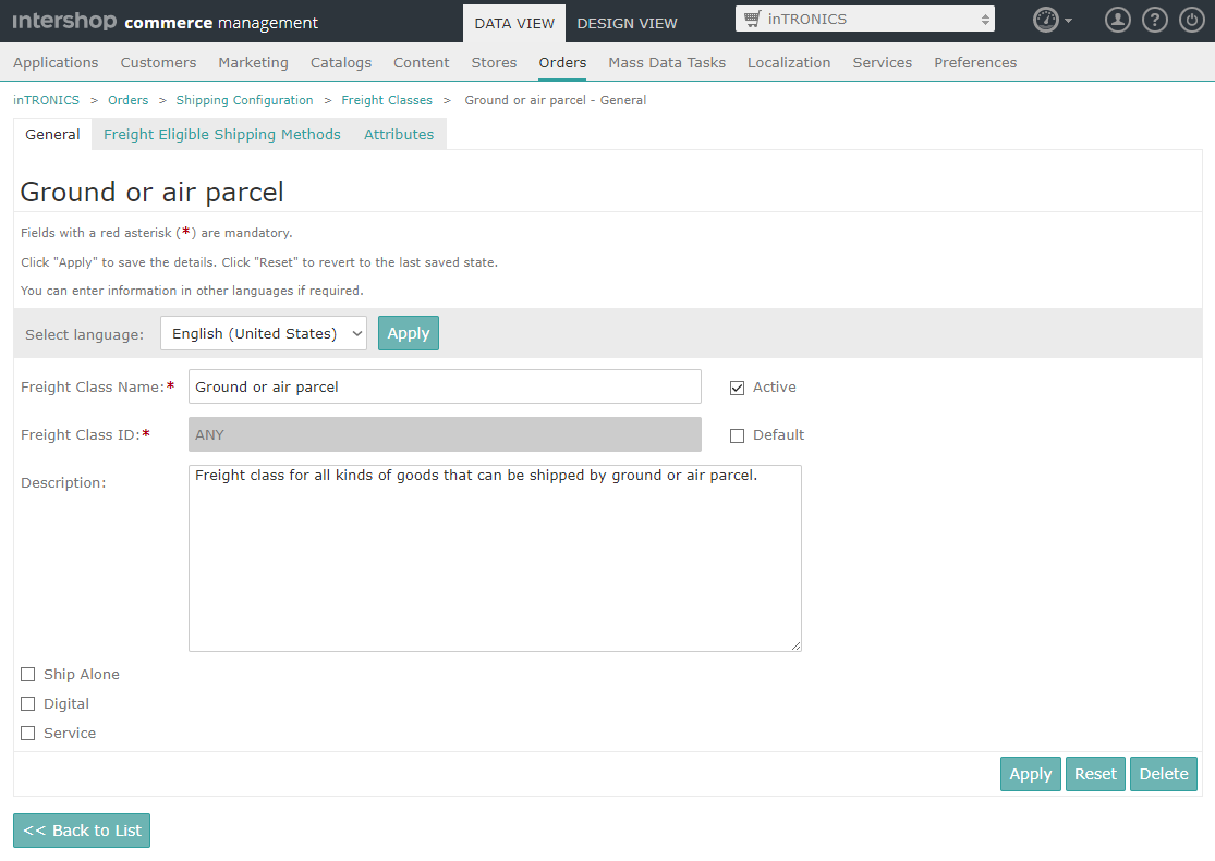 Detail view with tabs