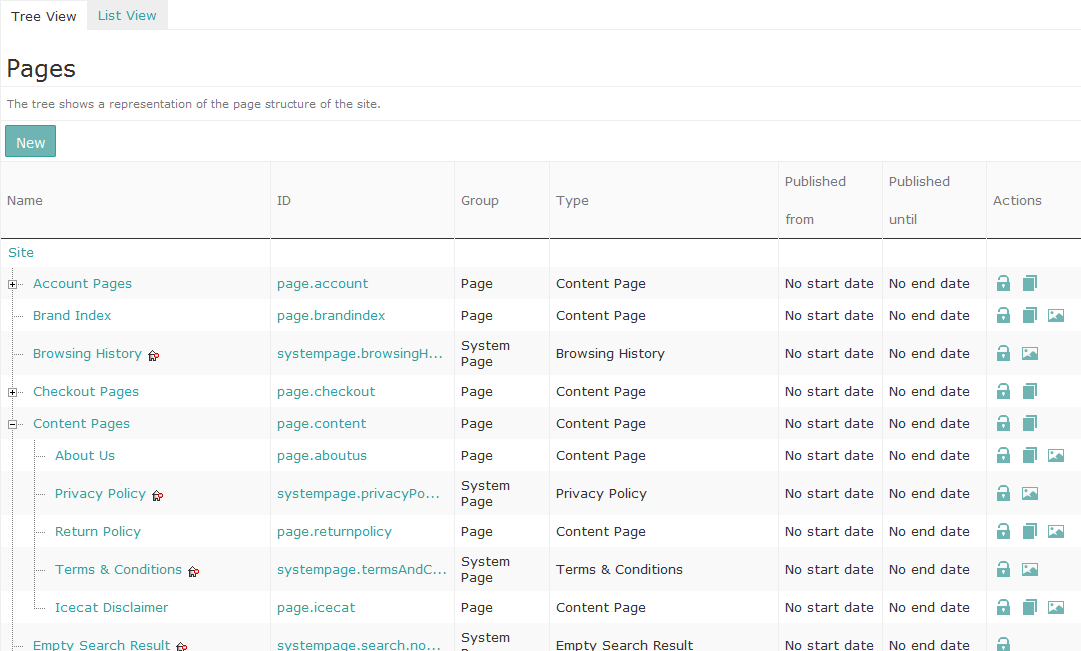 Page Manager displaying the page structure tree