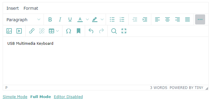 HTML editor full mode