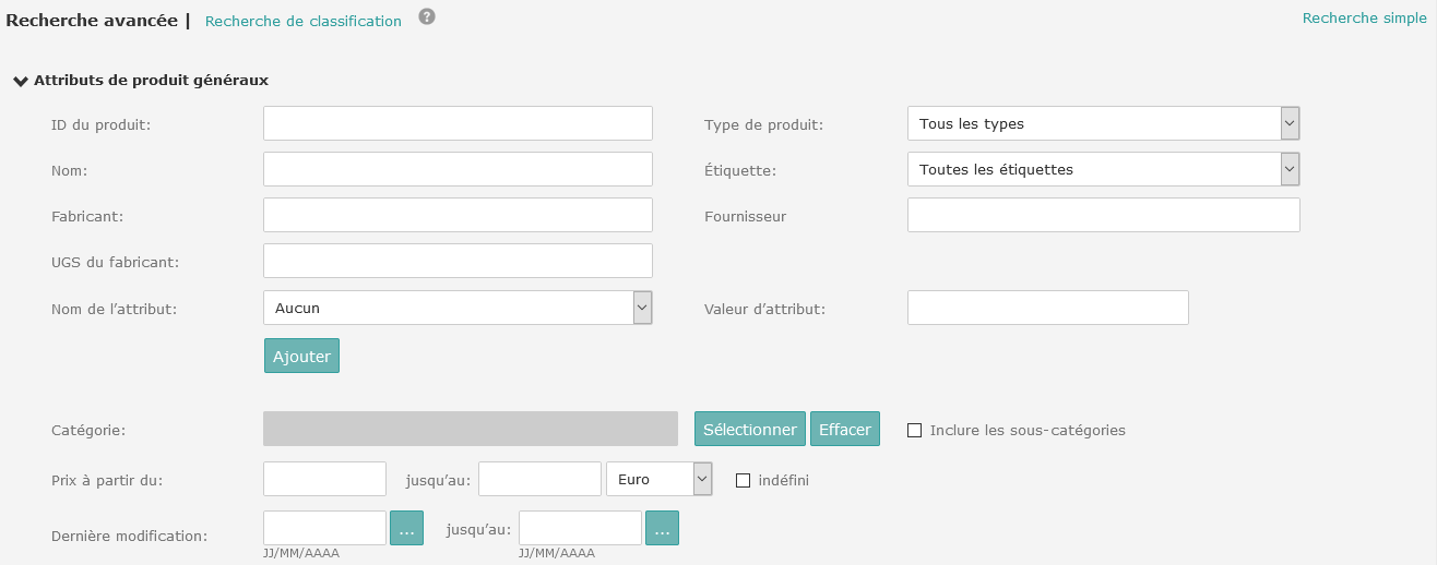 Advanced product search: General product attributes