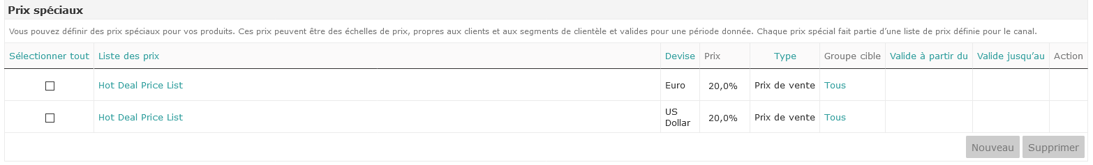 Sample product with prices for different price lists