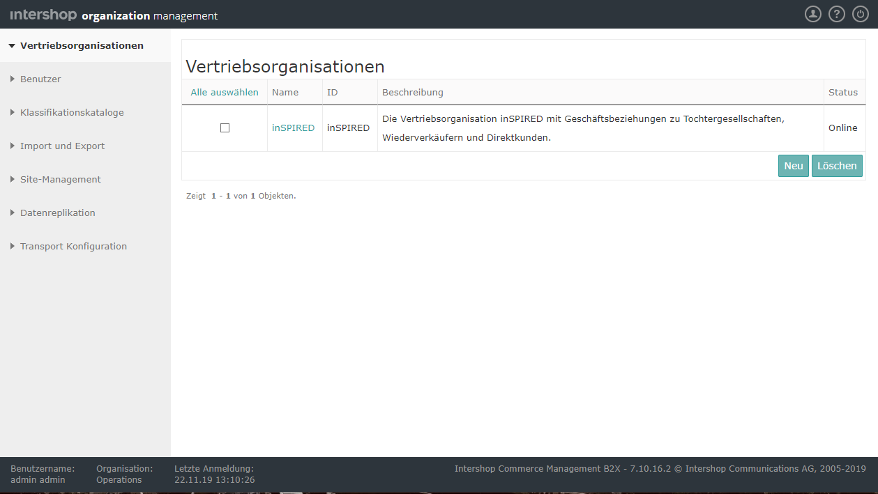 Intershop Organization Management-Startseite
