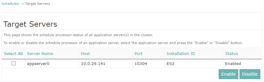 Target Servers overview page